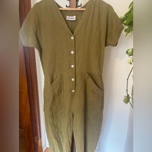 Jimi collection LINEN  olive green jumpsuit XS
